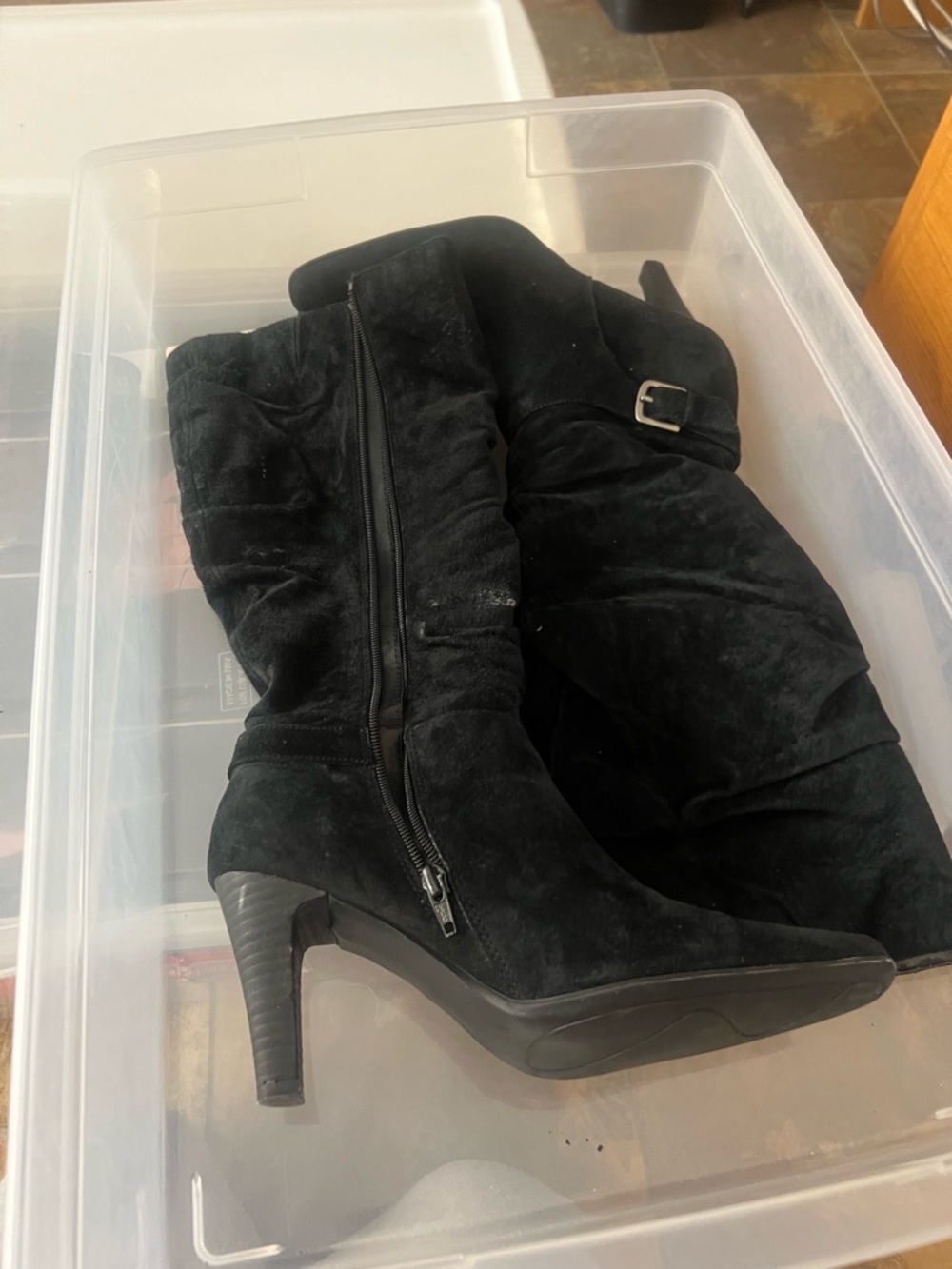Women’s Black Suede Knee-High Heeled Boots